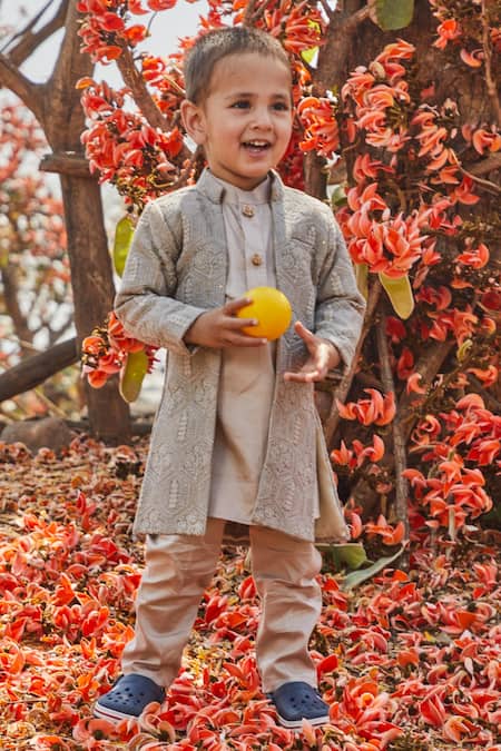 All Boy Couture Geometric Embroidered Jacket Kurta Set 