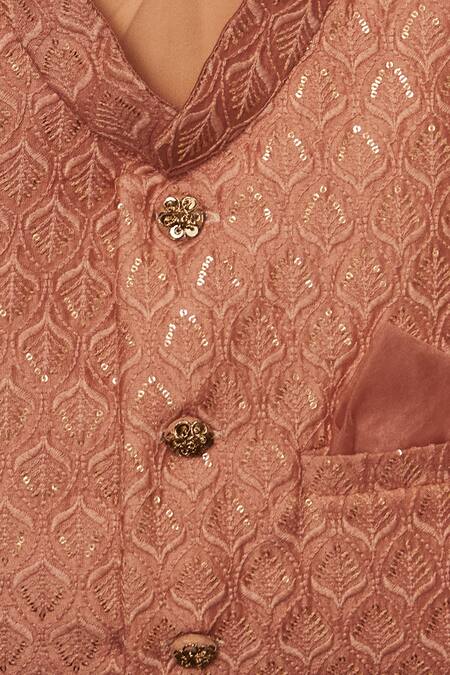 All Boy Couture Pink Chanderi, Cotton, Silk Sequins, Thread Work Kurta Set With Nehru Jacket Online at Aza Fashions All Boy Couture_Pink Chanderi, Cotton, Silk Sequins, Thread Work Kurta Set With Nehru Jacket _Online_at_Aza_Fashions