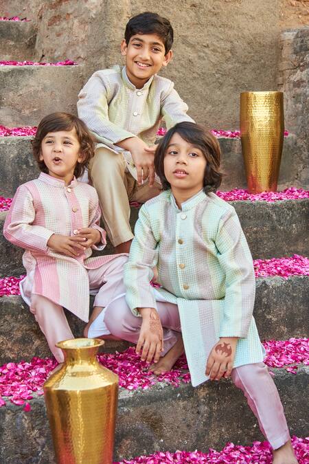 All Boy Couture_Blue Silk Sequins Embroidered Achkan And Pant Set_Online_at_Aza_Fashions