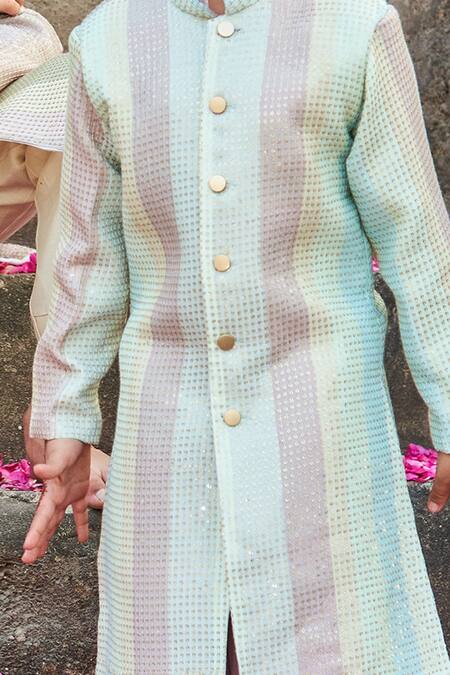 Buy_All Boy Couture_Blue Silk Sequins Embroidered Achkan And Pant Set_Online_at_Aza_Fashions