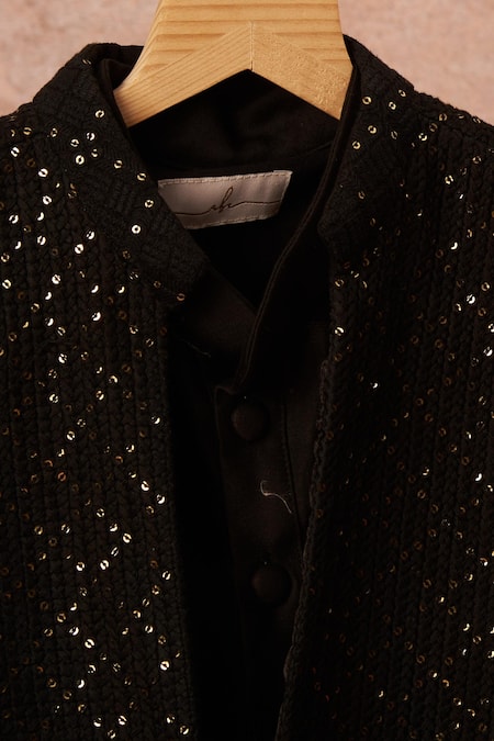 Buy All Boy Couture Black Cotton, Silk Sequins Embroidered Achkan Set Online at Aza Fashions Buy_All Boy Couture_Black Cotton, Silk Sequins Embroidered Achkan Set _Online_at_Aza_Fashions