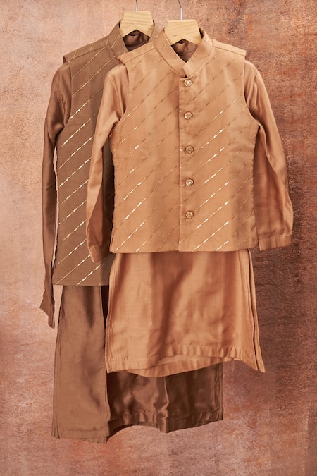 All Boy Couture Beige Embroidered Kurta Set With Jacket 