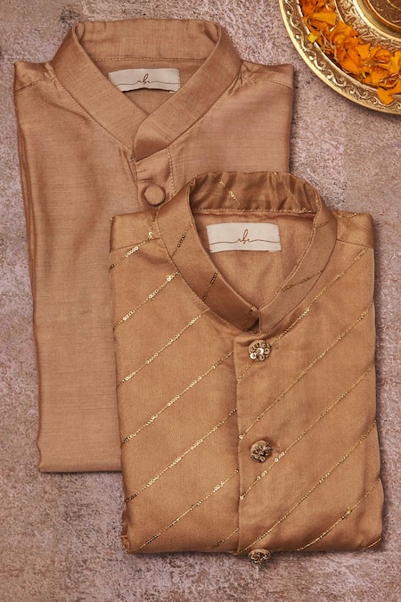 All Boy Couture Beige Embroidered Kurta Set With Jacket 