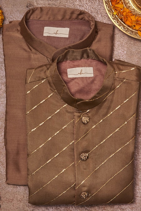 Shop All Boy Couture Grey Organza, Cotton, Silk Sequins, Zari Bundi Kurta Set at Aza Fashions Shop_All Boy Couture_Grey Organza, Cotton, Silk Sequins, Zari Bundi Kurta Set _at_Aza_Fashions