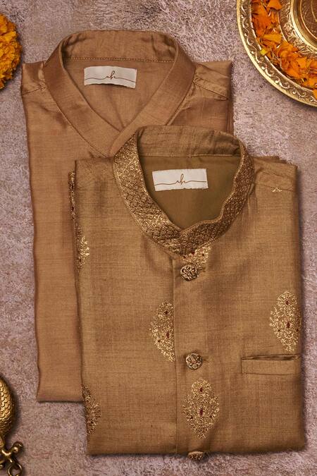 Shop All Boy Couture Beige Muslin, Cotton, Silk Embroidery Floral Kurta Set at Aza Fashions Shop_All Boy Couture_Beige Muslin, Cotton, Silk Embroidery Floral Kurta Set _at_Aza_Fashions