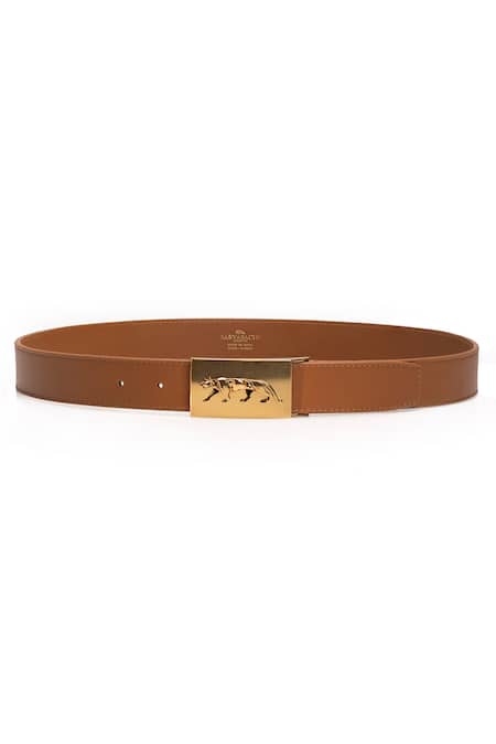 Shop_Sabyasachi_Mustard Tan - Brown Brooches The Royal Bengal Tiger Trophy Belt _at_Aza_Fashions