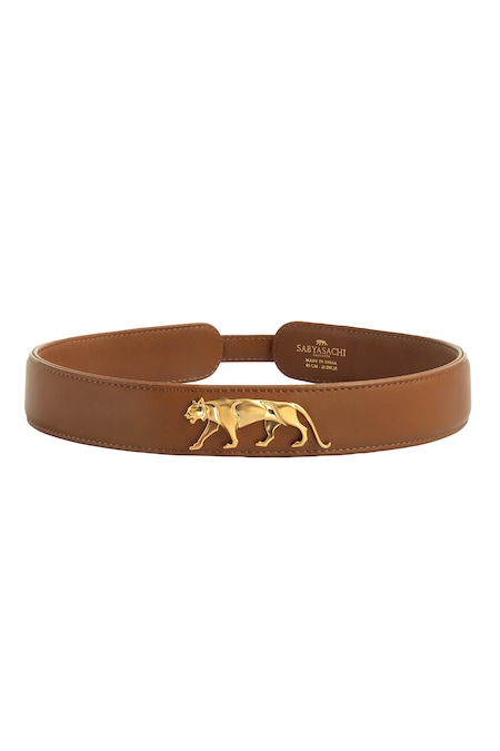 Sabyasachi Aqua Brooches Royal Bengal Tiger Logo Leather Belt 