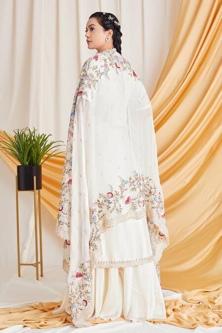 Stotram Beige Silk Embroidery Notched Kurta Set 2