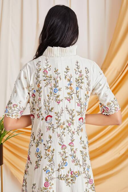 Stotram_Beige Silk Open Jacket Lehenga Set_at_Aza_Fashions