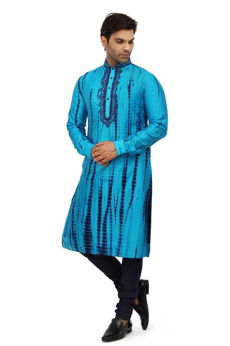 Nitesh Singh Chauhan_Blue Art Silk Tie And Dye Kurta Churidar Set _Online_at_Aza_Fashions