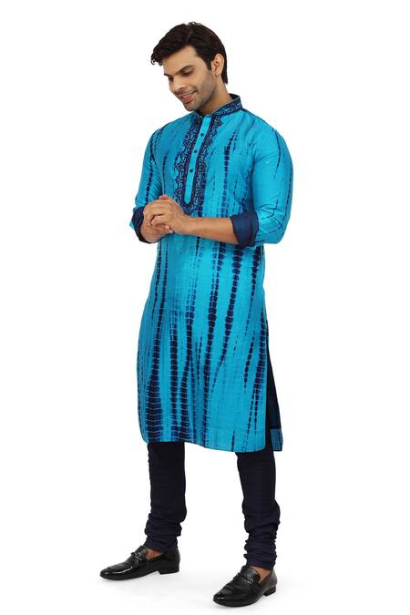 Buy_Nitesh Singh Chauhan_Blue Art Silk Tie And Dye Kurta Churidar Set _Online_at_Aza_Fashions