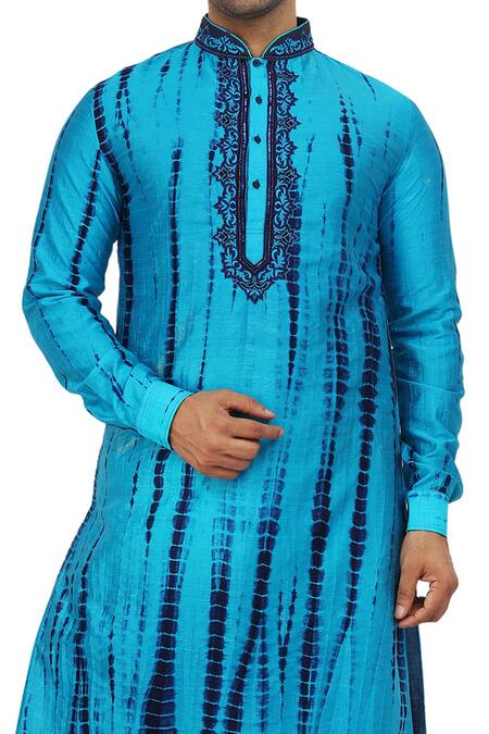 Nitesh Singh Chauhan_Blue Art Silk Tie And Dye Kurta Churidar Set _at_Aza_Fashions