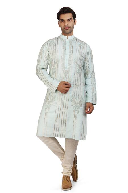 Buy_Nitesh Singh Chauhan_Blue Cotton Silk Rajasthani Gota Patti Embroidered Kurta Set _Online_at_Aza_Fashions