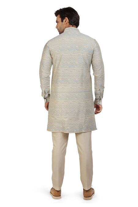 Nitesh Singh Chauhan_Blue Cotton Silk Bandhani Prints Kurta Pyjama Set _Online_at_Aza_Fashions