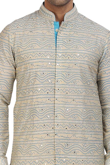 Nitesh Singh Chauhan_Blue Cotton Silk Bandhani Prints Kurta Pyjama Set _at_Aza_Fashions