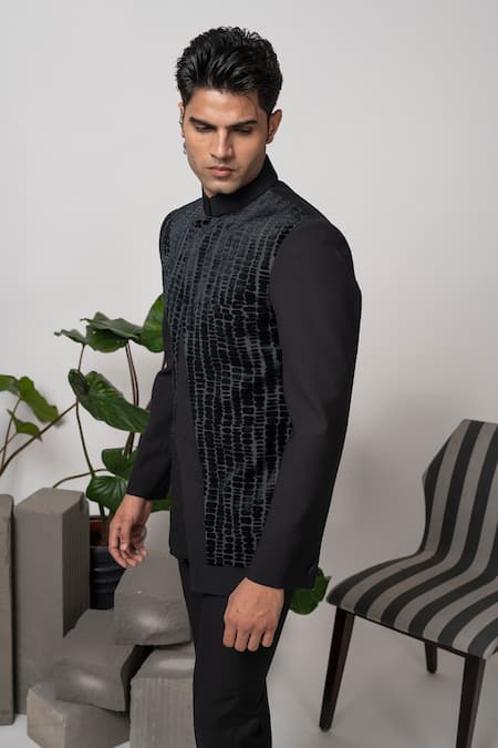 Buy Abkasa Black Terrycloth Embroidery Pintuck Bandhgala And Trouser Set Online at Aza Fashions Buy_Abkasa_Black Terrycloth Embroidery Pintuck Bandhgala And Trouser Set _Online_at_Aza_Fashions