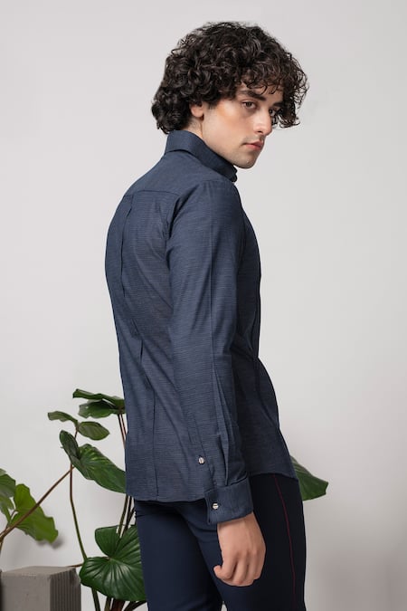 Abkasa_Blue Cotton Embroidery Belarus Pintuck Shirt _Online_at_Aza_Fashions