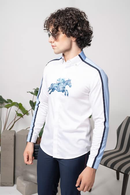 Abkasa_White 100% Cotton Derby Embroidered Shirt _Online_at_Aza_Fashions