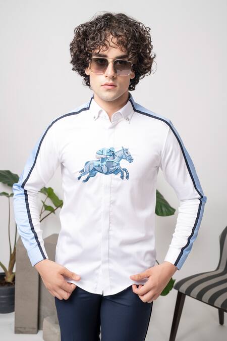Buy_Abkasa_White 100% Cotton Derby Embroidered Shirt _Online_at_Aza_Fashions