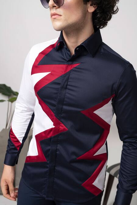 Shop Abkasa Blue Cotton Embroidery Star Slim Fit Shirt Online at Aza Fashions Shop_Abkasa_Blue Cotton Embroidery Star Slim Fit Shirt _Online_at_Aza_Fashions