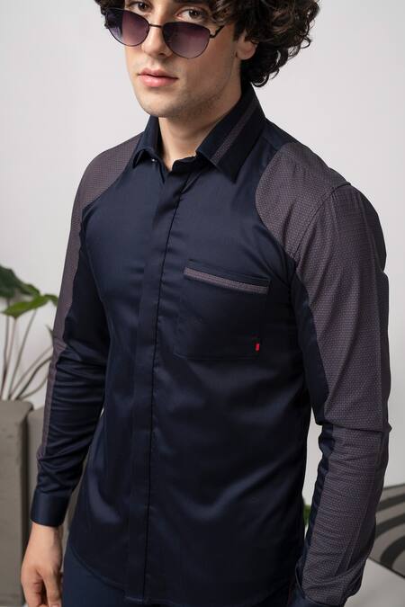 Buy Abkasa Blue Cotton Bosch Panelled Shirt Online at Aza Fashions Buy_Abkasa_Blue Cotton Bosch Panelled Shirt _Online_at_Aza_Fashions