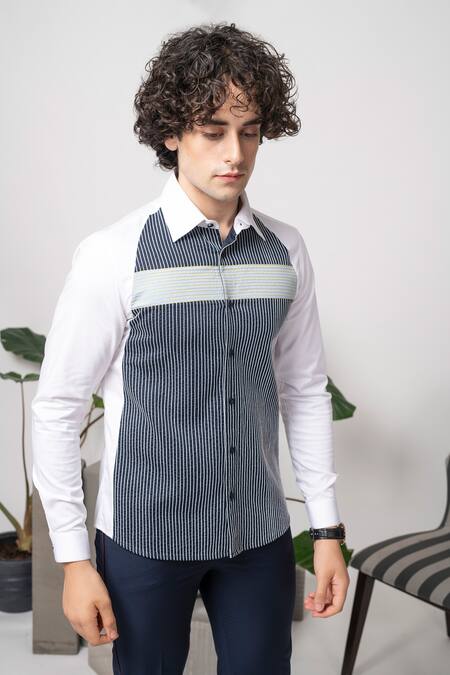 Buy Abkasa White Cotton Clipper Color Blocked Shirt Online at Aza Fashions Buy_Abkasa_White Cotton Clipper Color Blocked Shirt _Online_at_Aza_Fashions