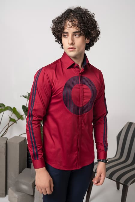 Shop Abkasa Maroon Cotton Embroidery Crator Slim Fit Shirt Online at Aza Fashions Shop_Abkasa_Maroon Cotton Embroidery Crator Slim Fit Shirt _Online_at_Aza_Fashions