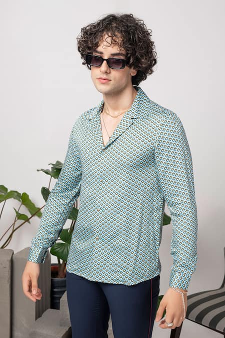 Abkasa Blue Cotton Florida Printed Shirt Online at Aza Fashions Abkasa_Blue Cotton Florida Printed Shirt _Online_at_Aza_Fashions