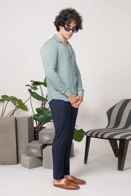 Shop Abkasa Blue Cotton Florida Printed Shirt Online at Aza Fashions Shop_Abkasa_Blue Cotton Florida Printed Shirt _Online_at_Aza_Fashions