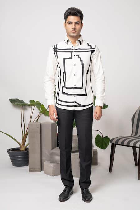 Abkasa Off White Cotton Embroidery Maze Shirt Online at Aza Fashions Abkasa_Off White Cotton Embroidery Maze Shirt _Online_at_Aza_Fashions
