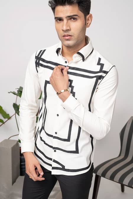 Shop Abkasa Off White Cotton Embroidery Maze Shirt Online at Aza Fashions Shop_Abkasa_Off White Cotton Embroidery Maze Shirt _Online_at_Aza_Fashions