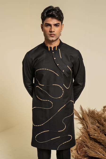 Abkasa Black Terry Rayon Hand Embroidered Beads Kurta And Trouser Set Online at Aza Fashions Abkasa_Black Terry Rayon Hand Embroidered Beads Kurta And Trouser Set _Online_at_Aza_Fashions