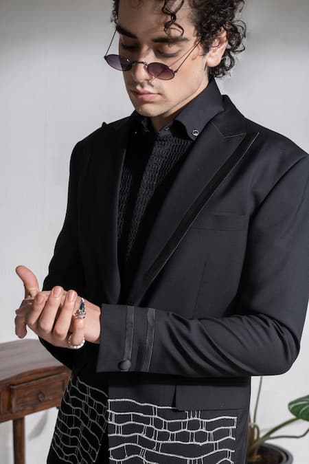 Buy Abkasa Black Terrycloth Zari Ayer Embroidered Hem Coat And Trouser Set Online at Aza Fashions Buy_Abkasa_Black Terrycloth Zari Ayer Embroidered Hem Coat And Trouser Set _Online_at_Aza_Fashions