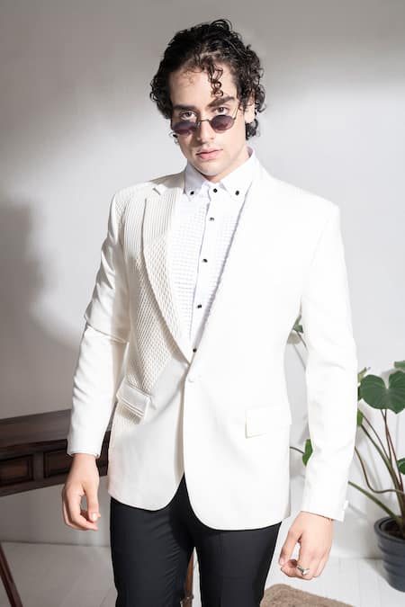 Buy_Abkasa_Ivory Terrycloth Embroidery Kaaba Pintucks Coat And Trouser Set _Online_at_Aza_Fashions