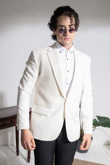 Shop_Abkasa_Ivory Terrycloth Embroidery Kaaba Pintucks Coat And Trouser Set _Online_at_Aza_Fashions