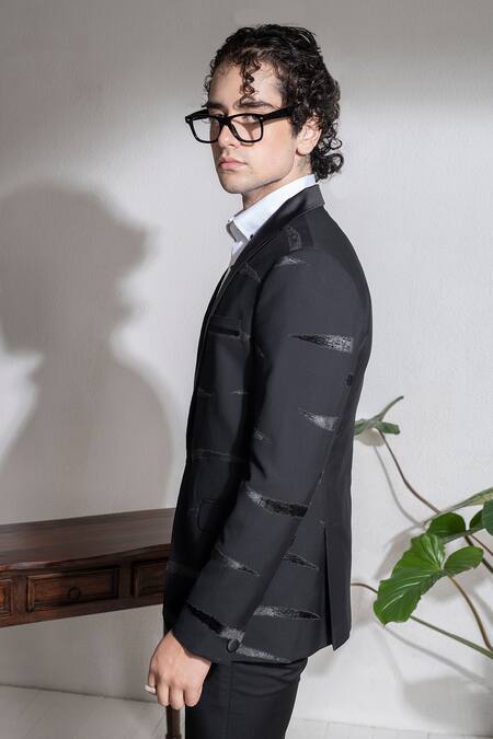 Buy Abkasa Black Terrycloth Embroidery Causeway Textured Coat And Trouser Set Online at Aza Fashions Buy_Abkasa_Black Terrycloth Embroidery Causeway Textured Coat And Trouser Set _Online_at_Aza_Fashions