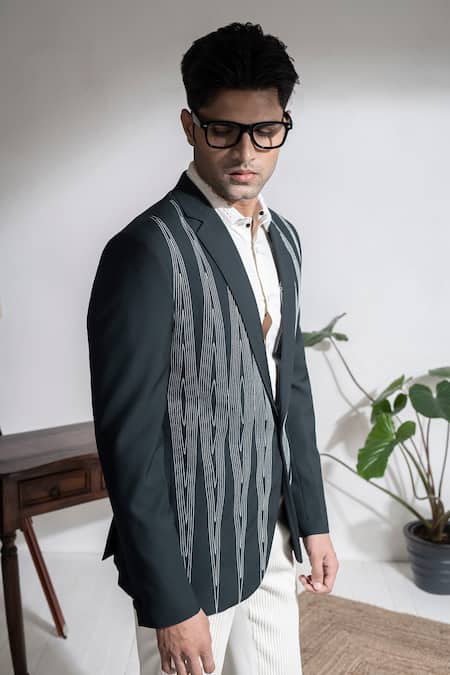 Buy Abkasa Green Terrycloth Embroidery Rosetta Linear Pattern Coat And Pintucks Trouser Set Online at Aza Fashions Buy_Abkasa_Green Terrycloth Embroidery Rosetta Linear Pattern Coat And Pintucks Trouser Set _Online_at_Aza_Fashions