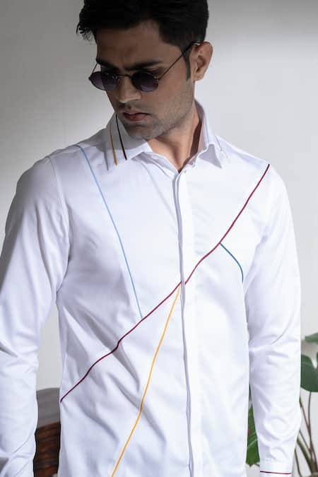 Abkasa_White Cotton Pipeline Shirt _Online_at_Aza_Fashions