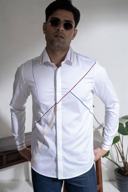 Buy_Abkasa_White Cotton Pipeline Shirt _Online_at_Aza_Fashions