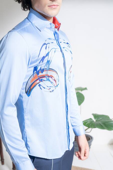 Buy Abkasa Blue Cotton Embroidery Brushed Shirt Online at Aza Fashions Buy_Abkasa_Blue Cotton Embroidery Brushed Shirt _Online_at_Aza_Fashions