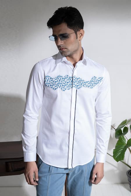 Buy Abkasa White Cotton Embroidery Hound Shirt Online at Aza Fashions Buy_Abkasa_White Cotton Embroidery Hound Shirt _Online_at_Aza_Fashions