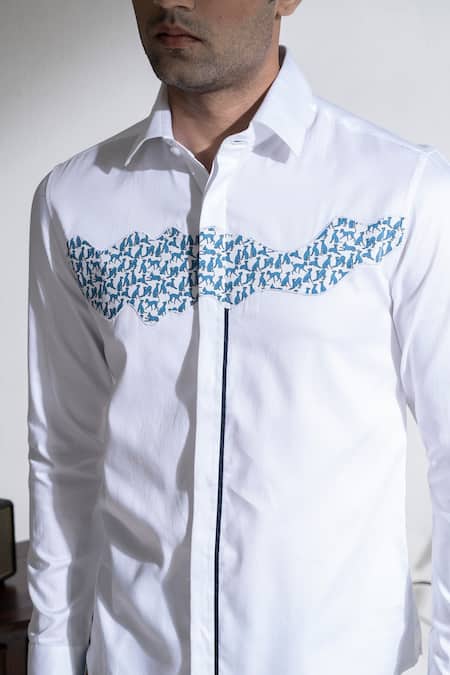 Shop Abkasa White Cotton Embroidery Hound Shirt Online at Aza Fashions Shop_Abkasa_White Cotton Embroidery Hound Shirt _Online_at_Aza_Fashions