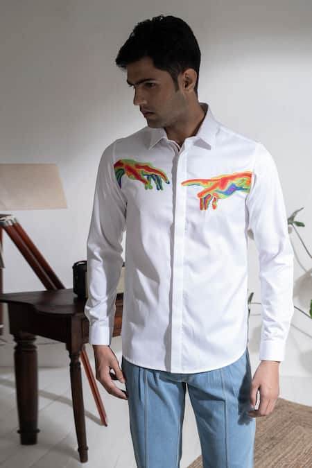 Abkasa White Cotton Embroidery Michael Shirt Online at Aza Fashions Abkasa_White Cotton Embroidery Michael Shirt _Online_at_Aza_Fashions