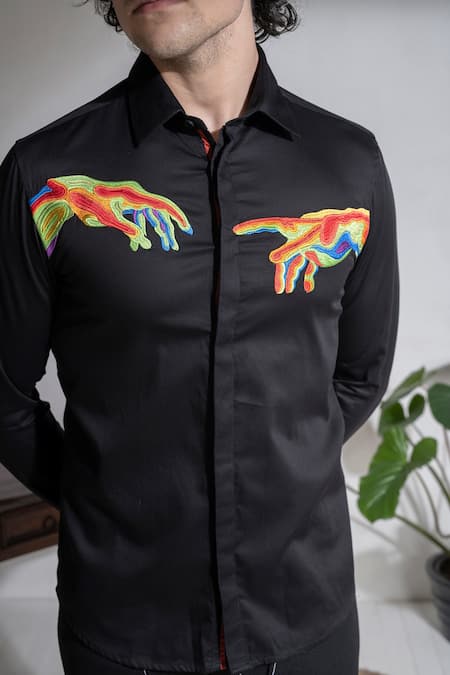 Shop_Abkasa_Black Cotton Embroidery Michael Shirt _Online_at_Aza_Fashions