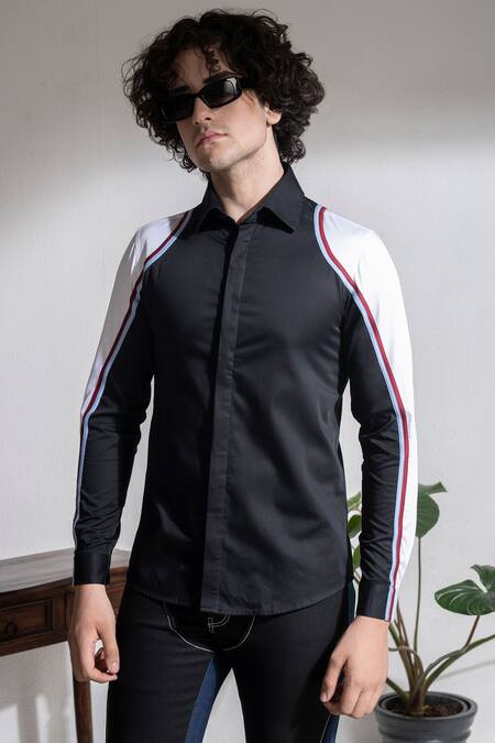 Abkasa Black Cotton Racer Slim Fit Shirt Online at Aza Fashions Abkasa_Black Cotton Racer Slim Fit Shirt _Online_at_Aza_Fashions