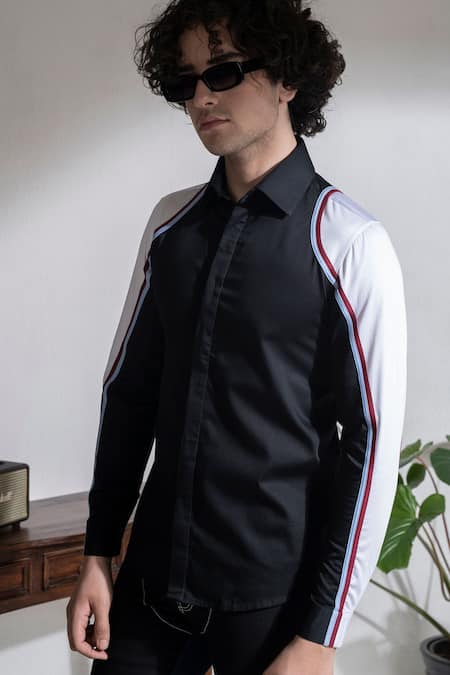 Buy Abkasa Black Cotton Racer Slim Fit Shirt Online at Aza Fashions Buy_Abkasa_Black Cotton Racer Slim Fit Shirt _Online_at_Aza_Fashions