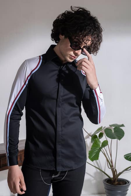 Shop Abkasa Black Cotton Racer Slim Fit Shirt Online at Aza Fashions Shop_Abkasa_Black Cotton Racer Slim Fit Shirt _Online_at_Aza_Fashions