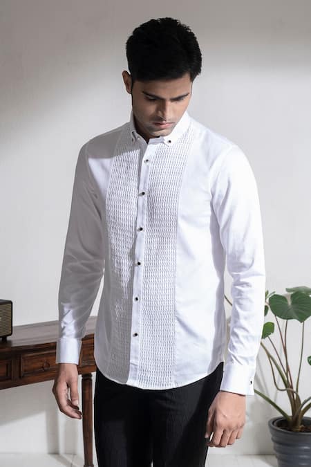 Buy Abkasa White Cotton Vendee Shirt Online at Aza Fashions Buy_Abkasa_White Cotton Vendee Shirt _Online_at_Aza_Fashions