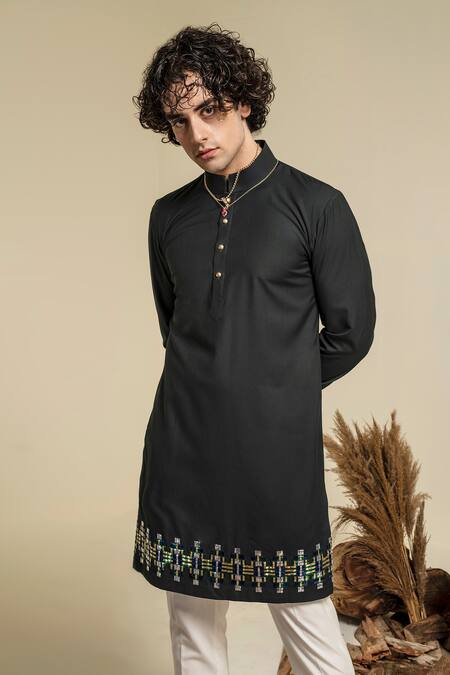 Abkasa Green Kurta Terry Rayon Hand Embroidered Border And Pyjama Set Online at Aza Fashions Abkasa_Green Kurta Terry Rayon Hand Embroidered Border And Pyjama Set _Online_at_Aza_Fashions
