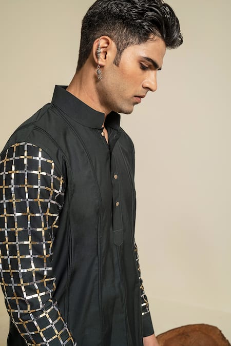 Abkasa Green Terry Rayon Hand Embroidered Metallic Geometric Pattern Kurta Set Online at Aza Fashions Abkasa_Green Terry Rayon Hand Embroidered Metallic Geometric Pattern Kurta Set _Online_at_Aza_Fashions